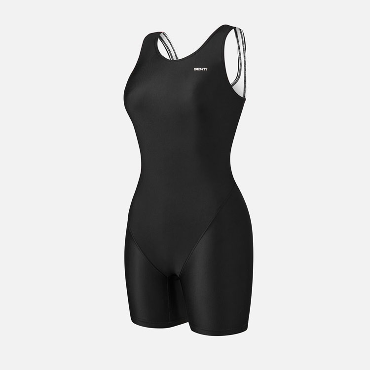 SENTI Women's Modern Basic Essential Aqua Open Back Swimsuit Black White [WSAT-B302]