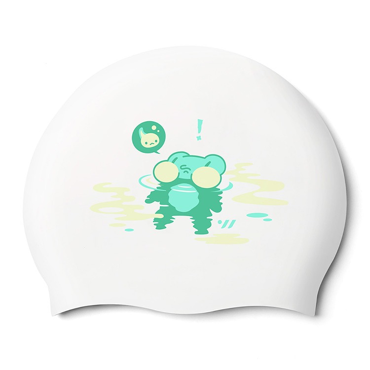 Floating Frog Silicone Swim Cap White