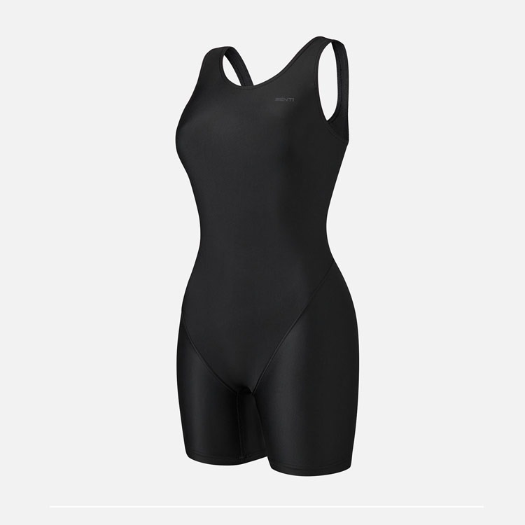 SENTI Women's Modern Basic Essential Aqua Open Back Swimsuit Black [WSAT-B301] 상품컷