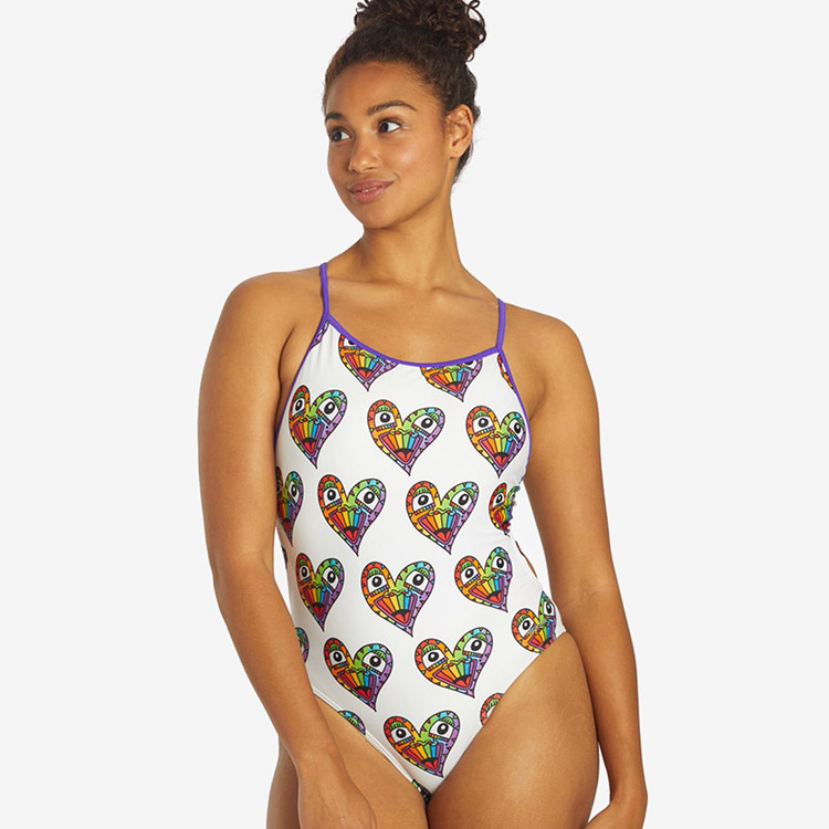 SPORTI Women's Heart Face Tie Back Swimsuit White [SWP129 (WHT)] 상품컷