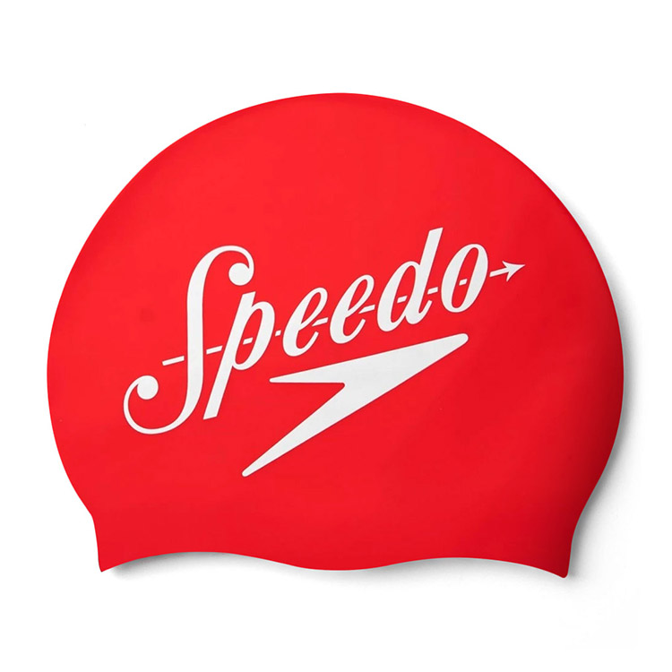 SPEEDO Slogan Silicone Swim Cap Red White [8-0838514614] 상품컷