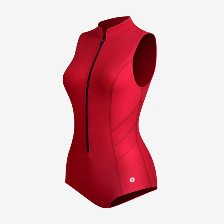 ADDIBLE Women's Sleeveless Zip-Up High-Neck CloseBack Swimsuit Real Red [ASWRE013-1 (RED) ]