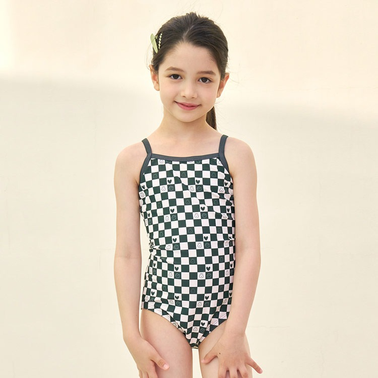 LEMANGO Kids Waffle Bunny Open Back Swimsuit Dark Khaki [LSGON10004443] 상품컷