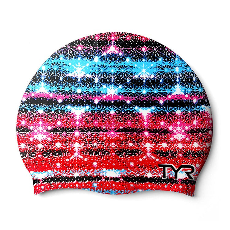 TYR Glitz Graphics Silicone Swim Cap Red [LCSGLITZ 636 (RD/WH/BL)] 상품컷