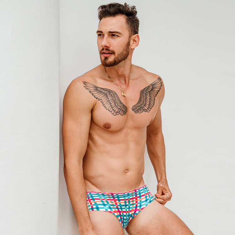 LEMANGO Men's Gingham Chequer Square Leg Swimsuit Emerald [LSMBR16352277] 상품컷