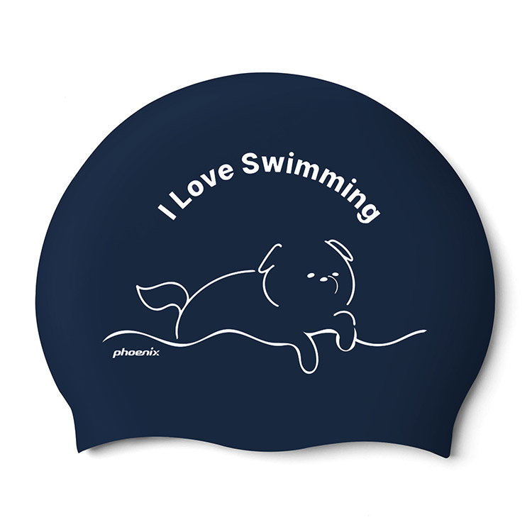 PHOENIX I Love Swimming Silicone Swim Cap Navy [PCS-03 I Love Swimming (Navy)] 상품컷