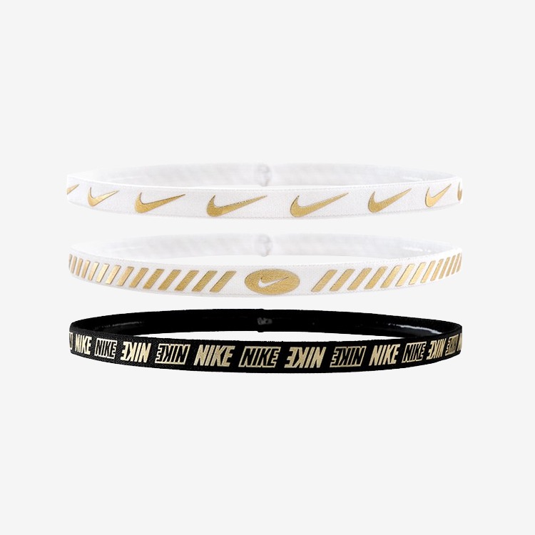 NIKE Metallic Headband White Black 3 Set [DR5201-112]