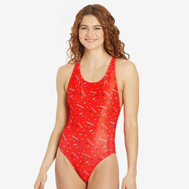 SPORTI Women's Confetti Wide Strap Cross Back Swimsuit Orange [SCWO021 (CFT)] 상품컷