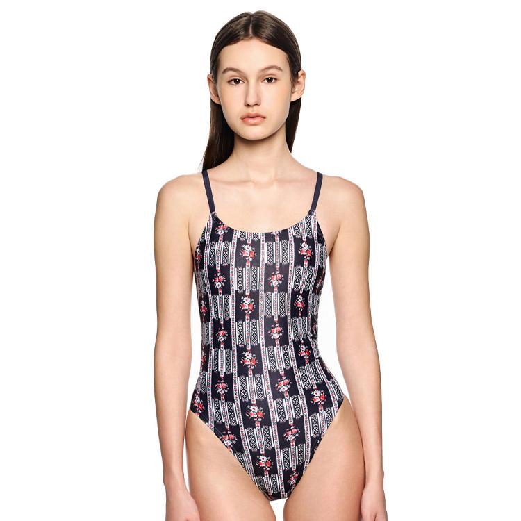 HOOG Women's Rococo High Clean Double Tie Back Swimsuit Black Berry [WHA2155]