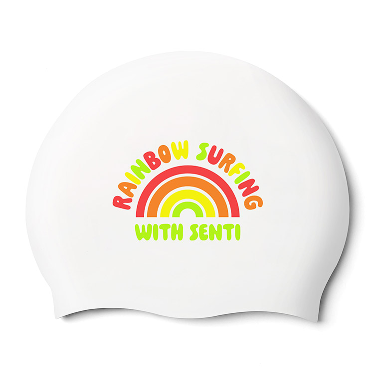 SENTI Rainbow Surfing Silicone Swim Cap White [SC-2476 (WH)] 상품컷