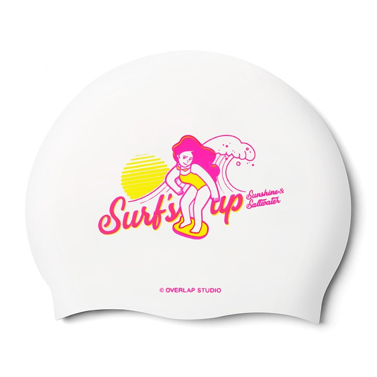OVERLAP SURF'S UP Silicone Swim Cap White [OLSC032 (WHT)] 상품컷
