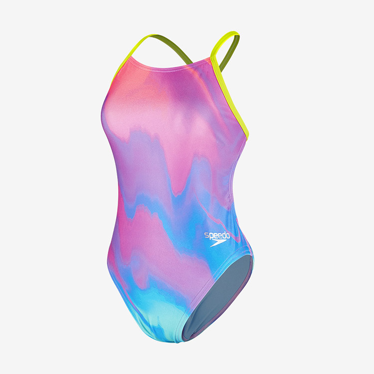 SPEEDO Women's Eco Endurance All-Over Digital Tie Back Swimsuit Pink Blue [8-1284116631] 상품컷