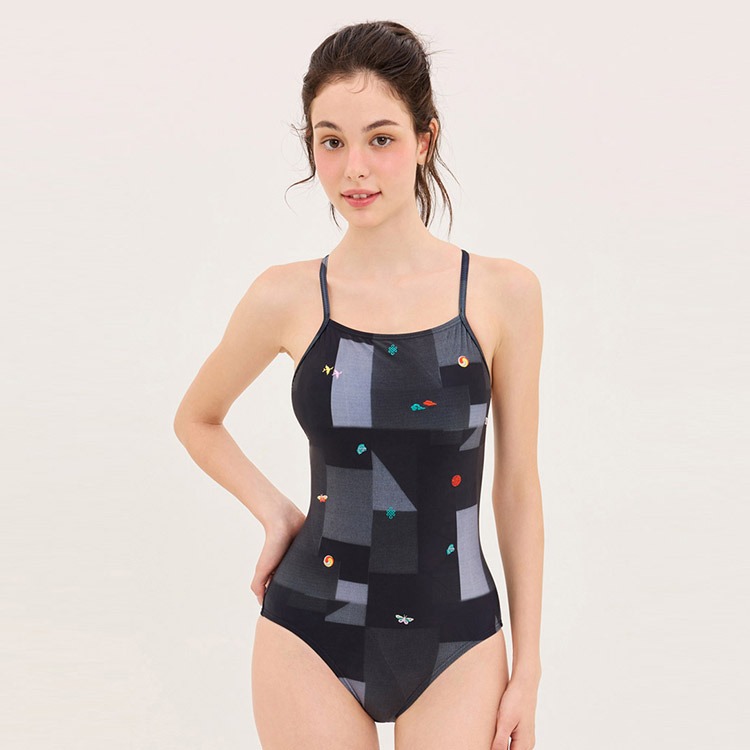HOOG Women's Perfume Mid Cross X-Back Swimsuit Black Bojagi [WSA2245 Bathing Suit] 상품컷