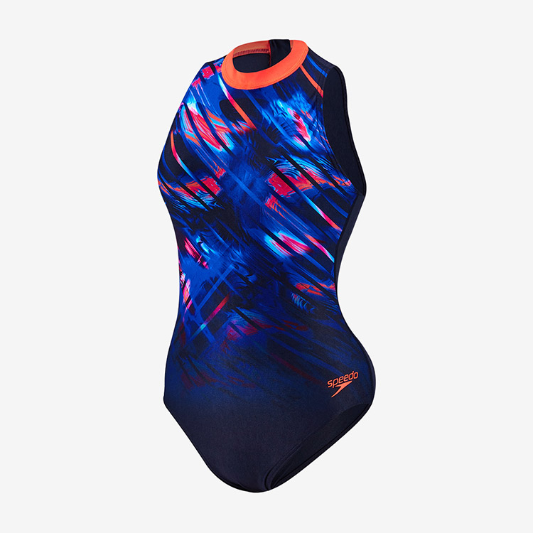 SPEEDO Women's Eco Endurance Max Hydrasuit High Neck Close Back Swimsuit Navy Pink [8-1143715731] 상품컷