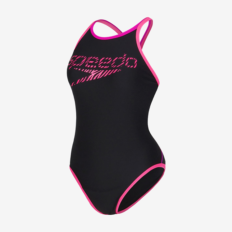 SPEEDO Women's Eco Endurance Zebra Stack Turns V-Back Swimsuit Black Pink [STW02410 (KP)]