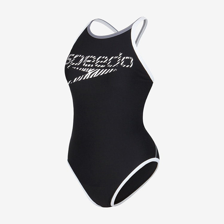 SPEEDO Women's Eco Endurance Zebra Stack Turns V-Back Swimsuit Black White [STW02410 (KW)] 상품컷