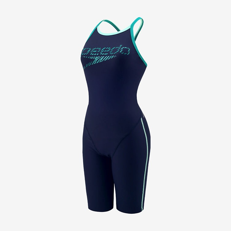 SPEEDO Women's Eco Endurance Patchwork Open Back Legsuit Swimsuit Navy Green [STW12450 (NG)]