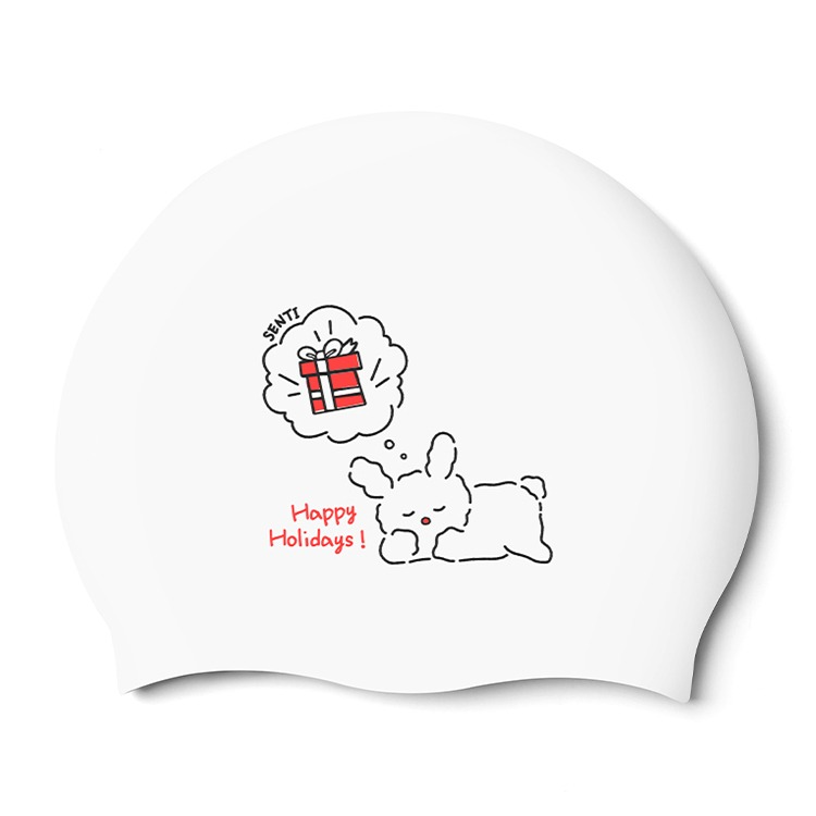 SENTI Happy Holiday Silicone Swim Cap White [SC-2497 (WH)] 상품컷