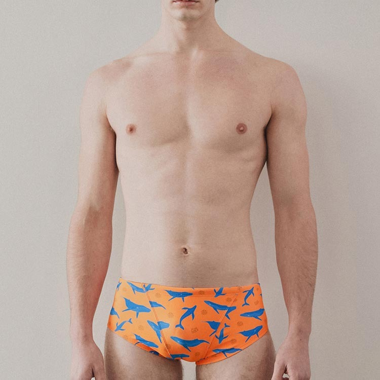 LEMANGO Men's Orca Tiger Square Leg Swimsuit Orange [LSMBR16364518] 상품컷
