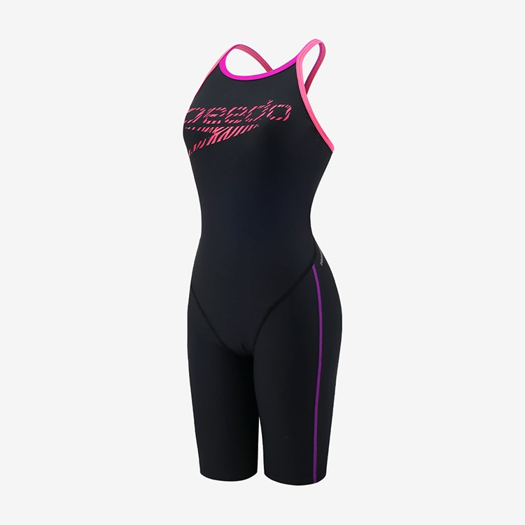 SPEEDO Women's Eco Endurance Patchwork Open Back Legsuit Swimsuit Black Pink [STW12450 (KP)] 상품컷
