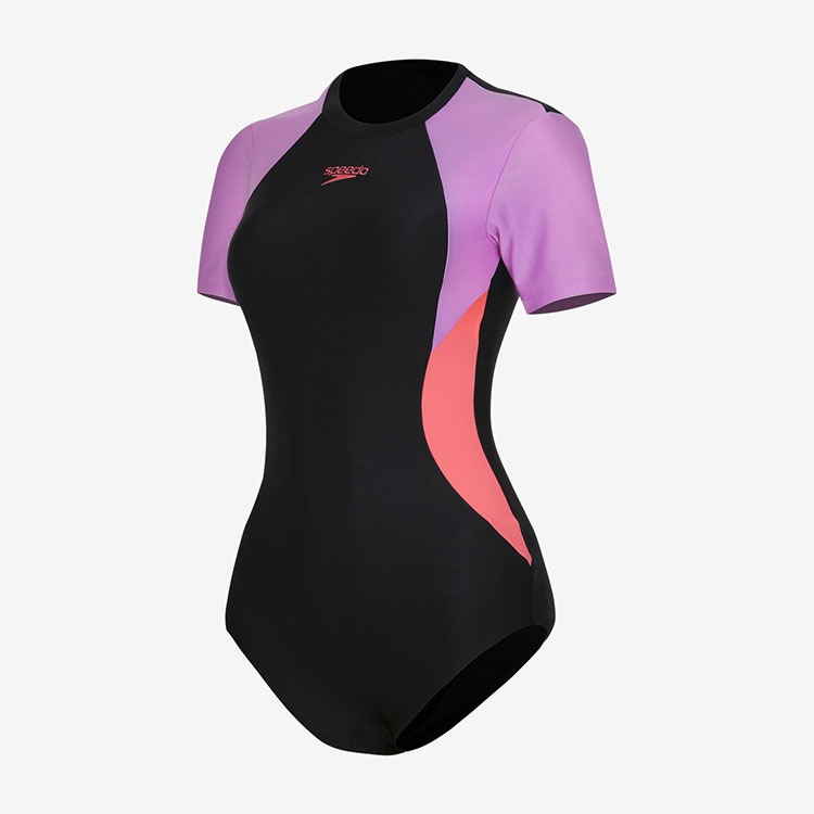 SPEEDO Women's Colorblock Splice High Neck Close Back Swimsuit Light Purple Asianfit [8-1294718048]