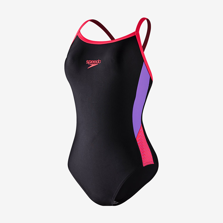 SPEEDO Women's Dive Thin Strap Muscle Back Swimsuit Black Raspberry [8-1291214359] 상품컷