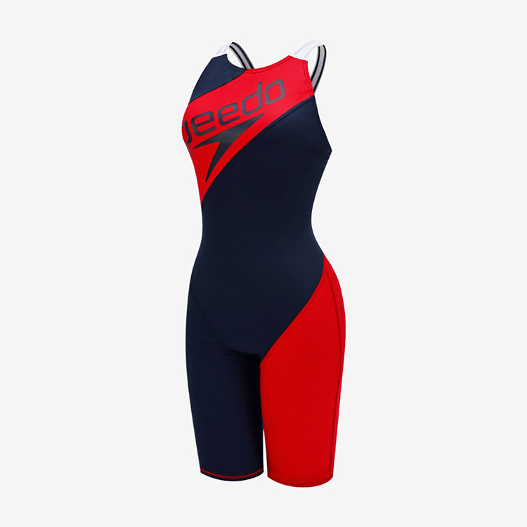 SPEEDO Women's Eco Endurance Panel Turns Racer Back Kneeskin Swimsuit Navy red [STW12303 (NR)] 상품컷